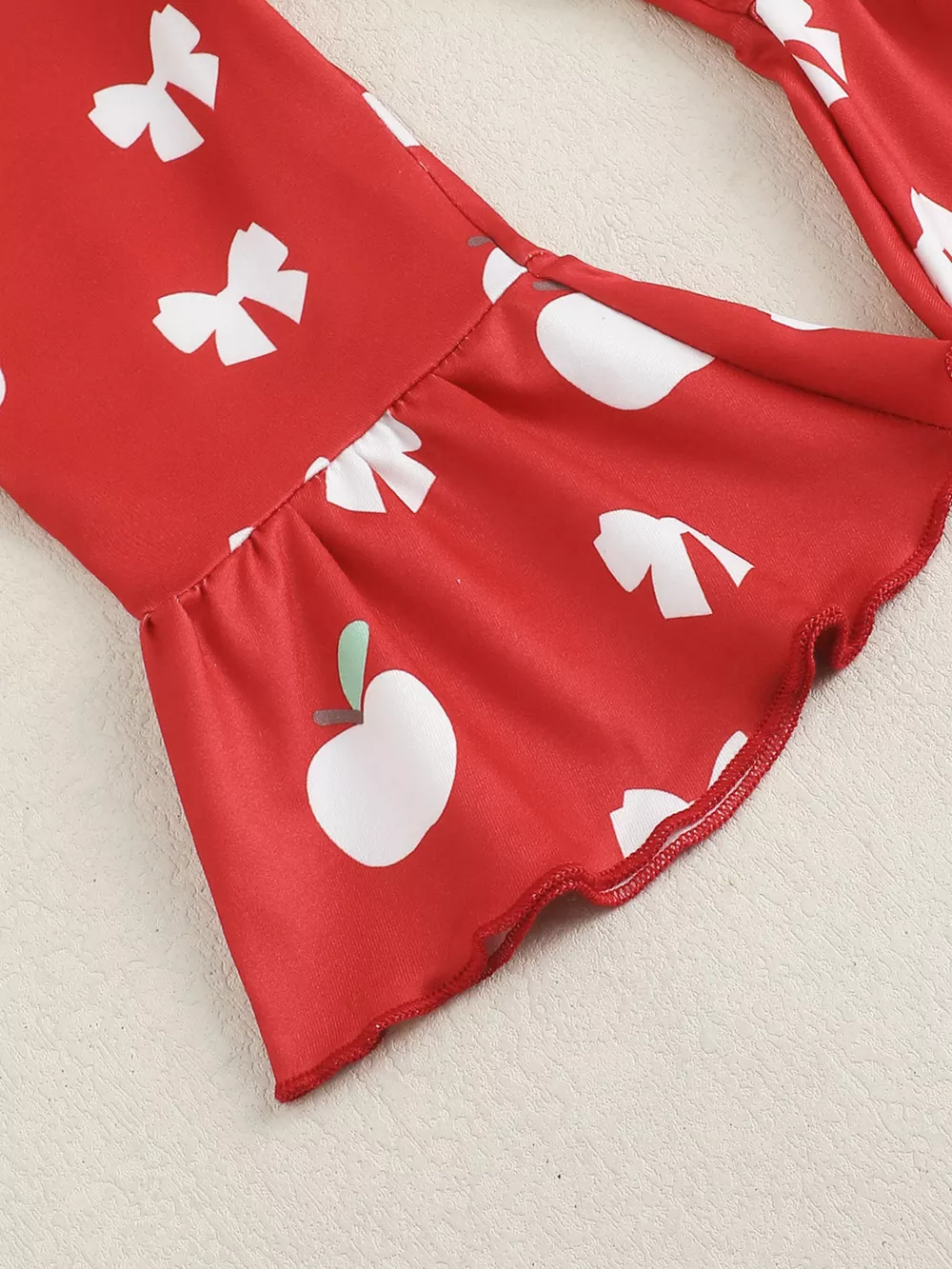 Children's Ribbed Apple Bodysuit & Flare Pants Set with Headband, image 5