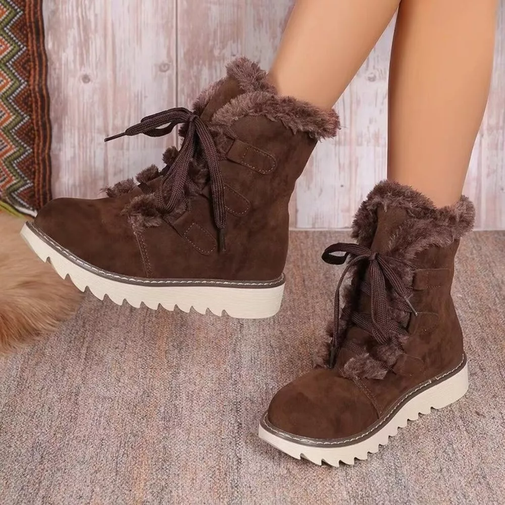 Fuzzy Trim Lace-Up Boots, image 7