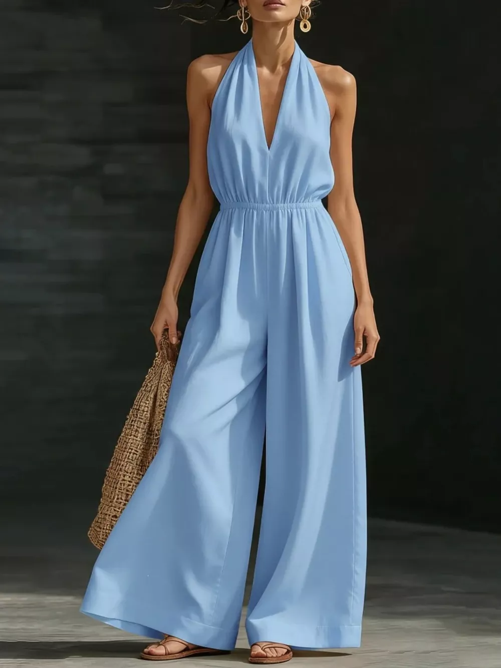 Full Size Halter Neck Wide-Leg Jumpsuit Plus Size, image 7