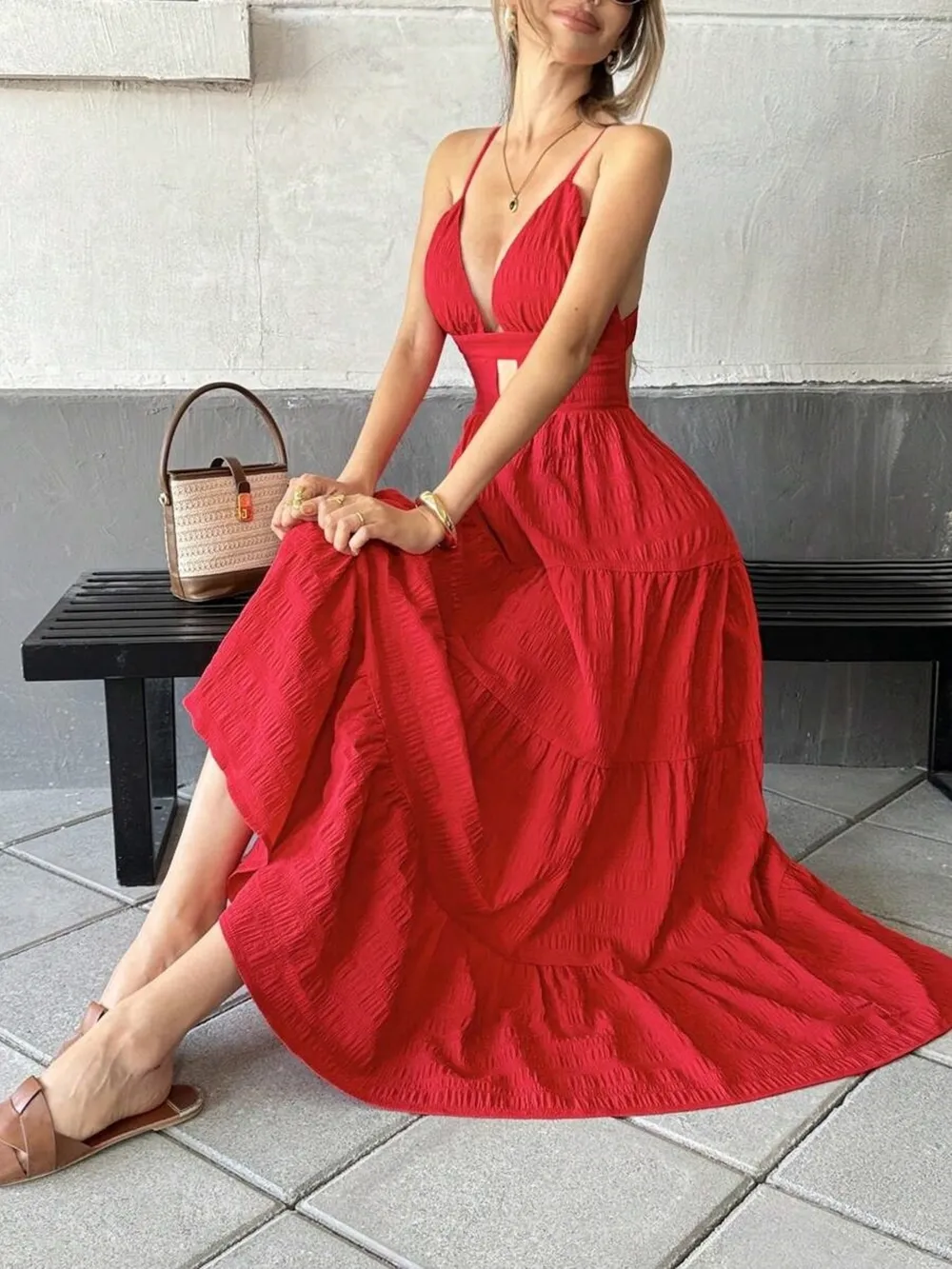Tiered Maxi Dress with Cutout Detail