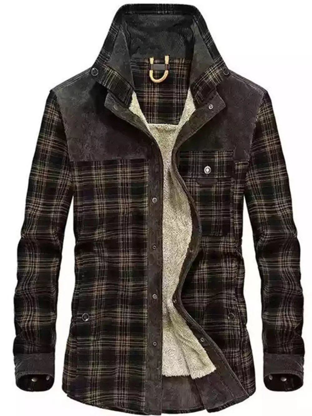 Men's Full Size Plaid Fleece Lined Snap Down Jacket Plus Size, image 5