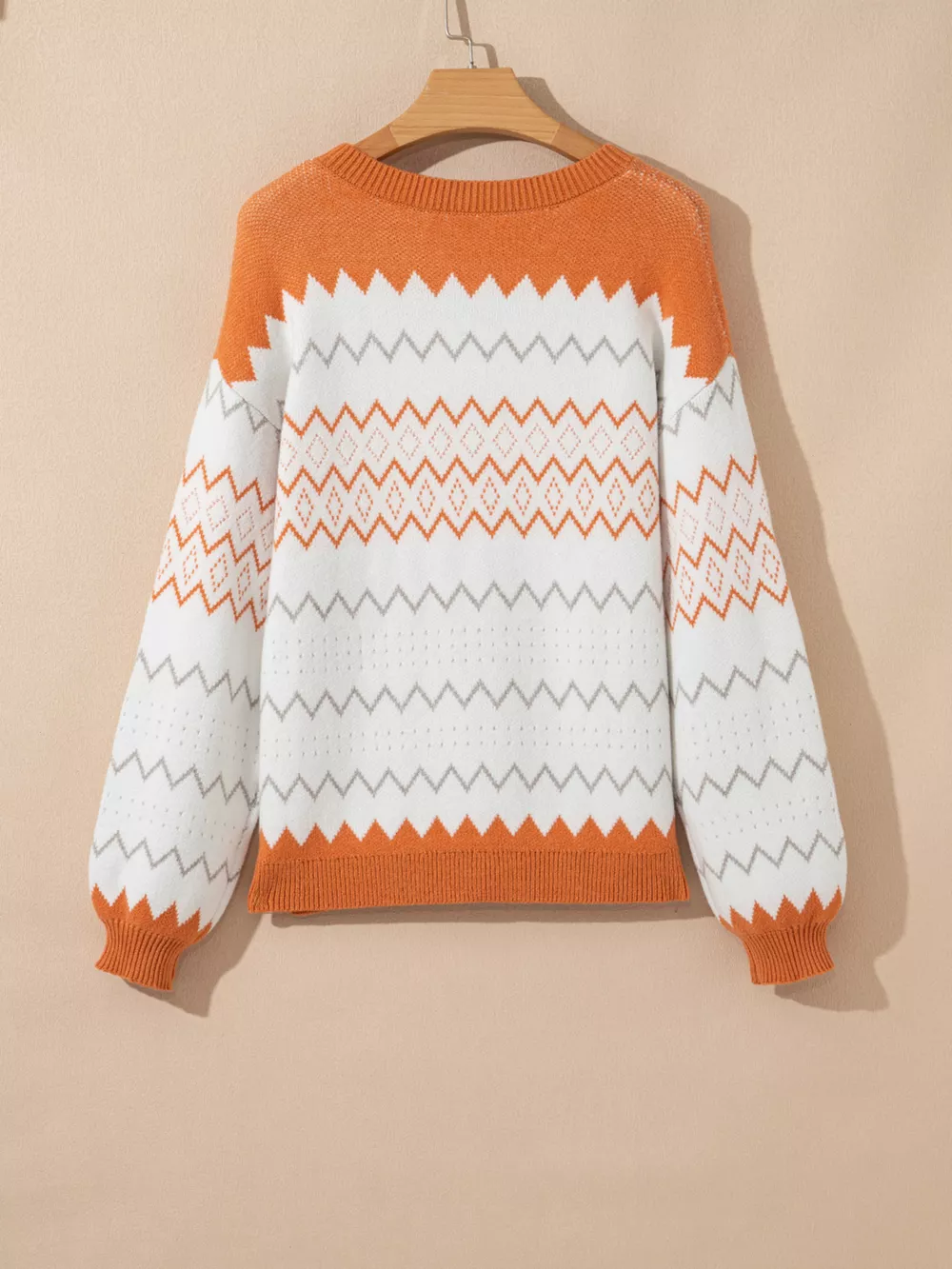 Zigzag Geometric Pattern Round Neck Sweater, image 8