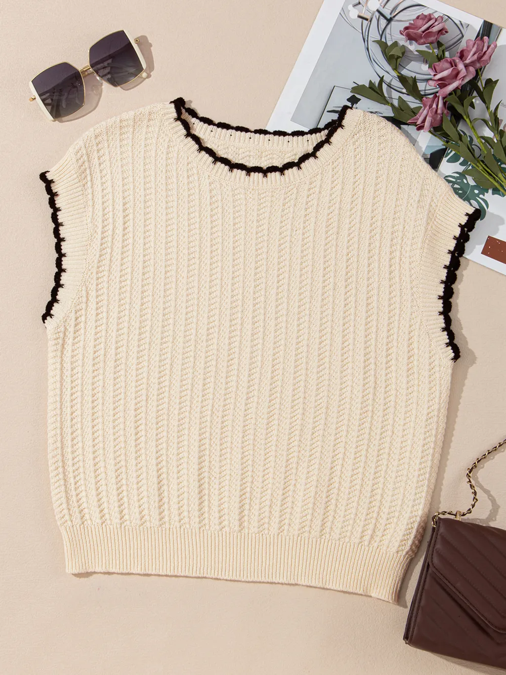 Contrast Trim Boxy Fit Sweater Vest, image 14