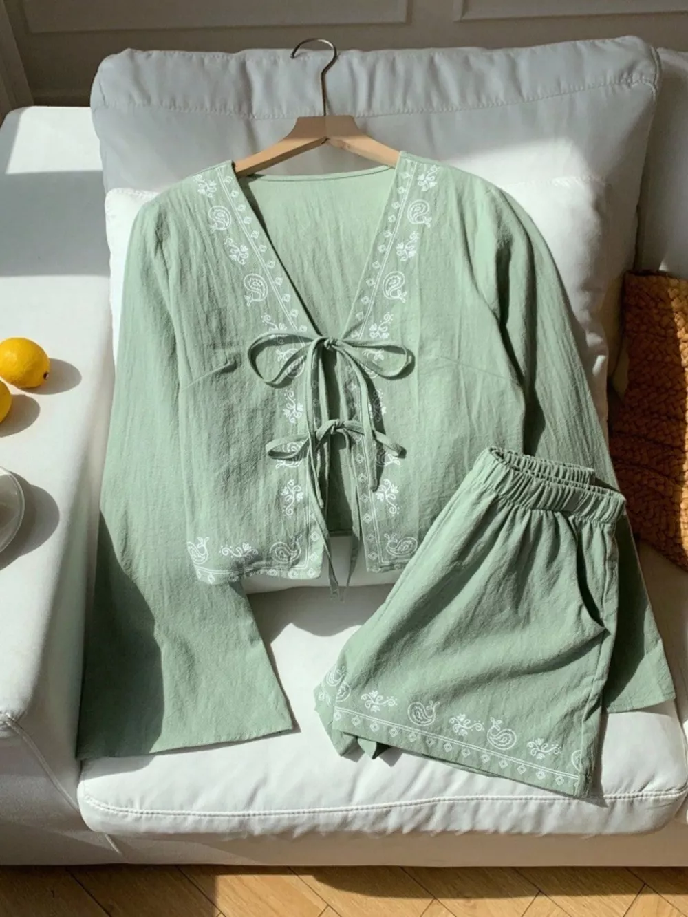 Embroidered Tie-Front Top & Shorts Set, image 11
