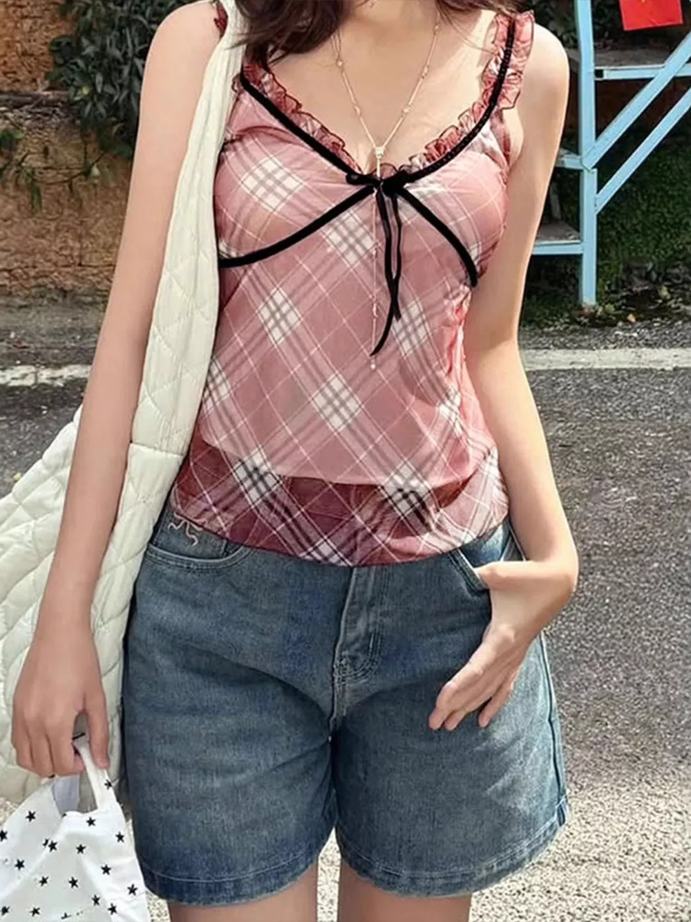 Plaid Ruffle Trim Cami, image 4