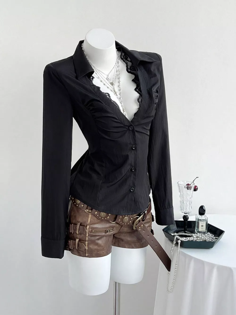 Lace Trim Slim Fit Shirt