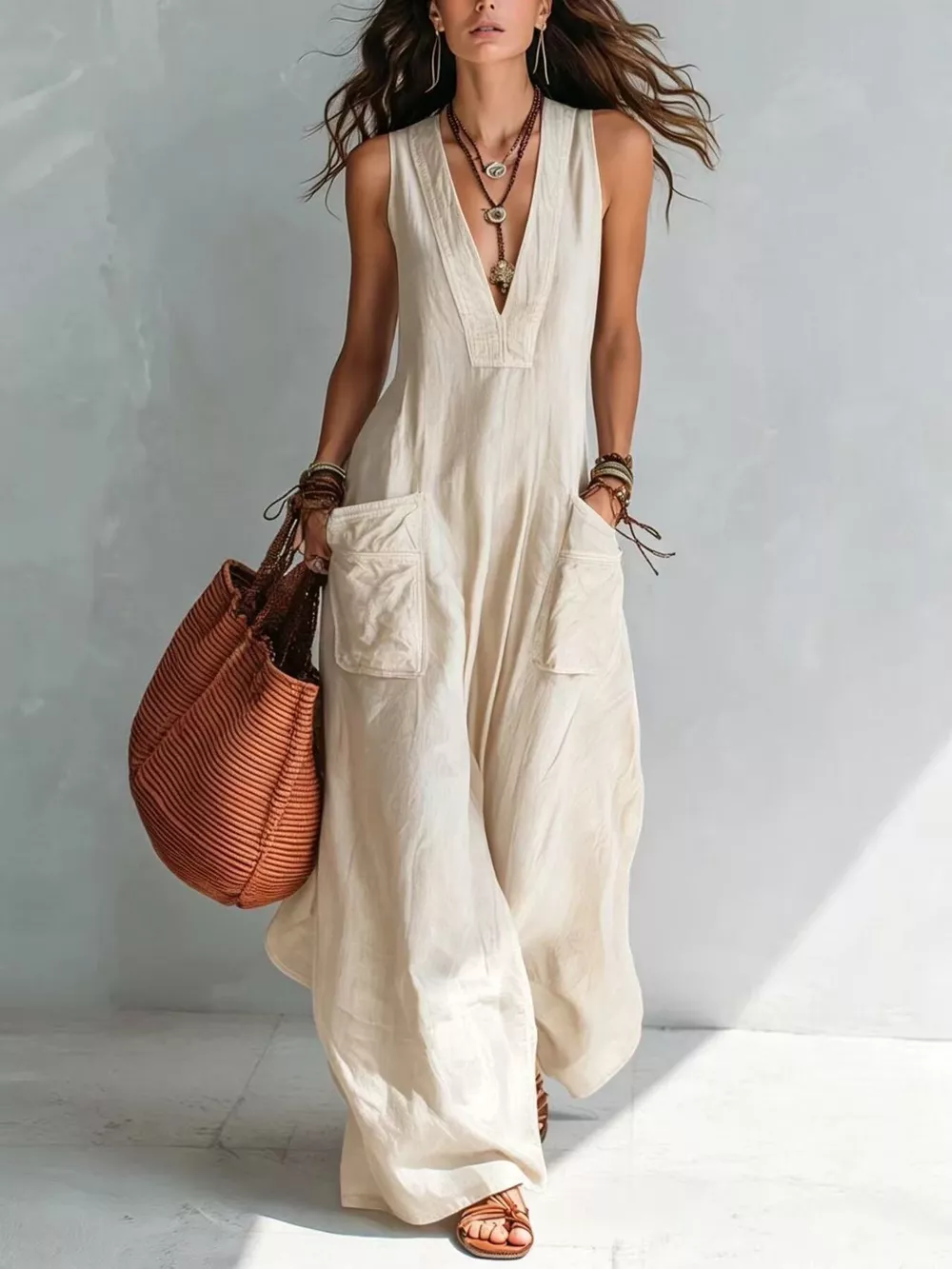 Full Size V-Neck Sleeveless Wide-Leg Jumpsuit Plus Size, image 4