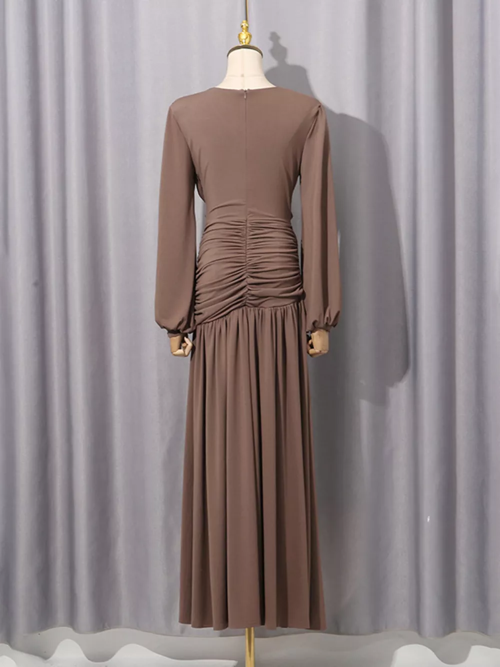 Ruched Long-Sleeve Maxi Dress with Cutout Detail, image 4