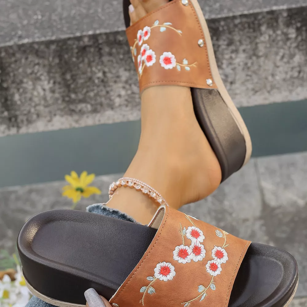 Floral Embroidered Wedge Sandals, image 6