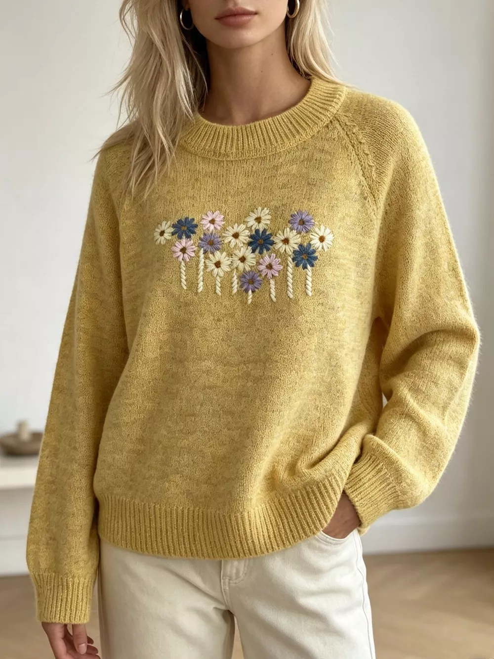 Floral Embroidered Round Neck Sweater, image 22