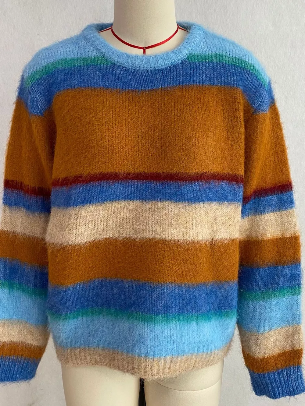 Fuzzy Striped Crew Neck Sweater, image 6