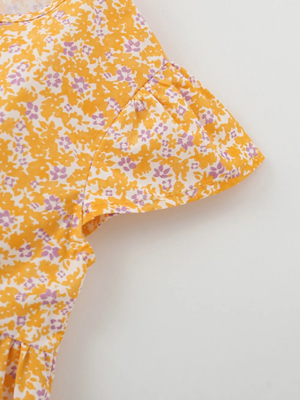 Children's Floral Print Button-Front Flutter Sleeve Dress, image 3