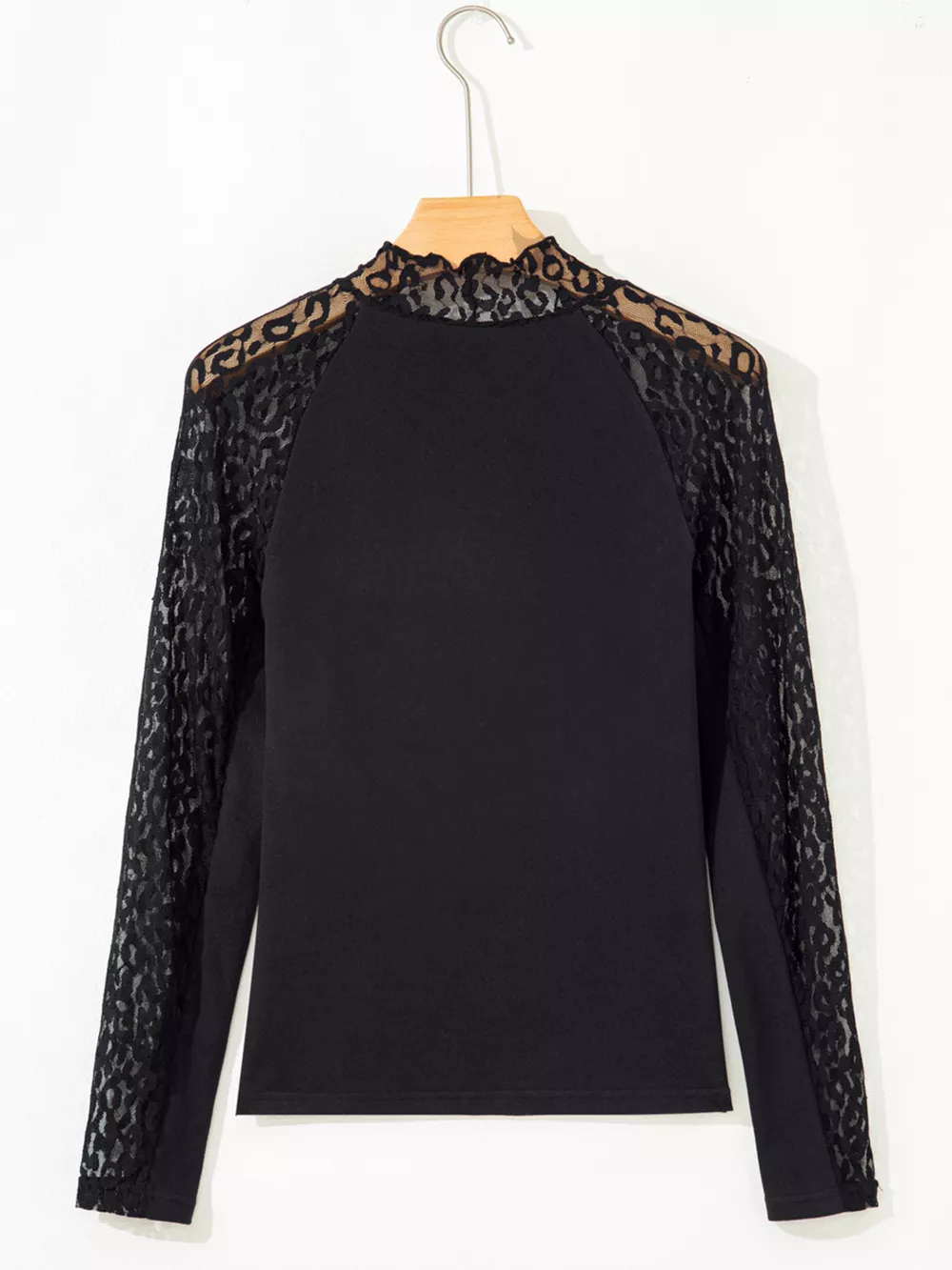 Leopard Mesh Patchwork Knit Long Sleeve Top, image 4