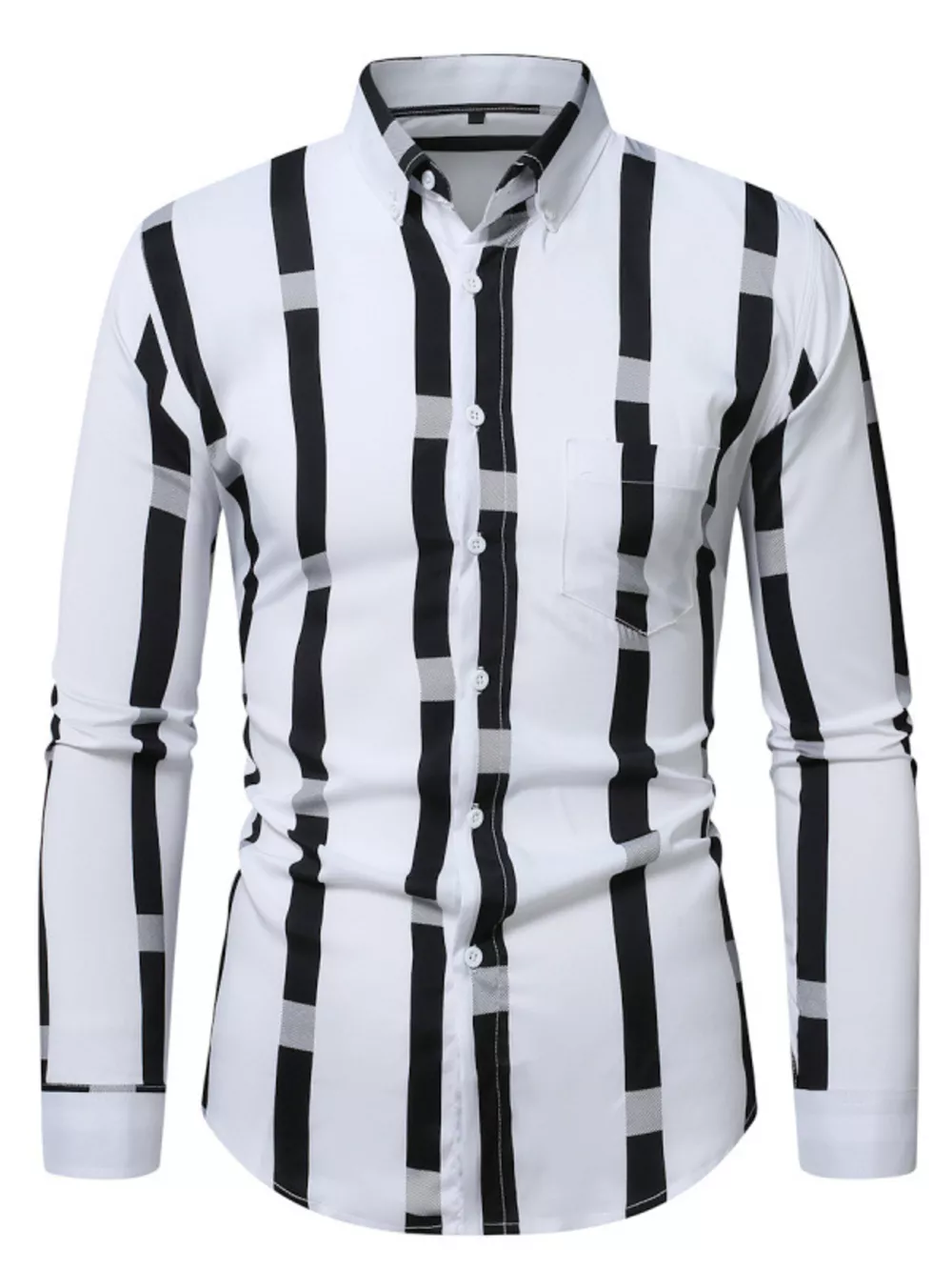 Men's Plus Size Slim Fit Striped Button Up Shirt, image 6