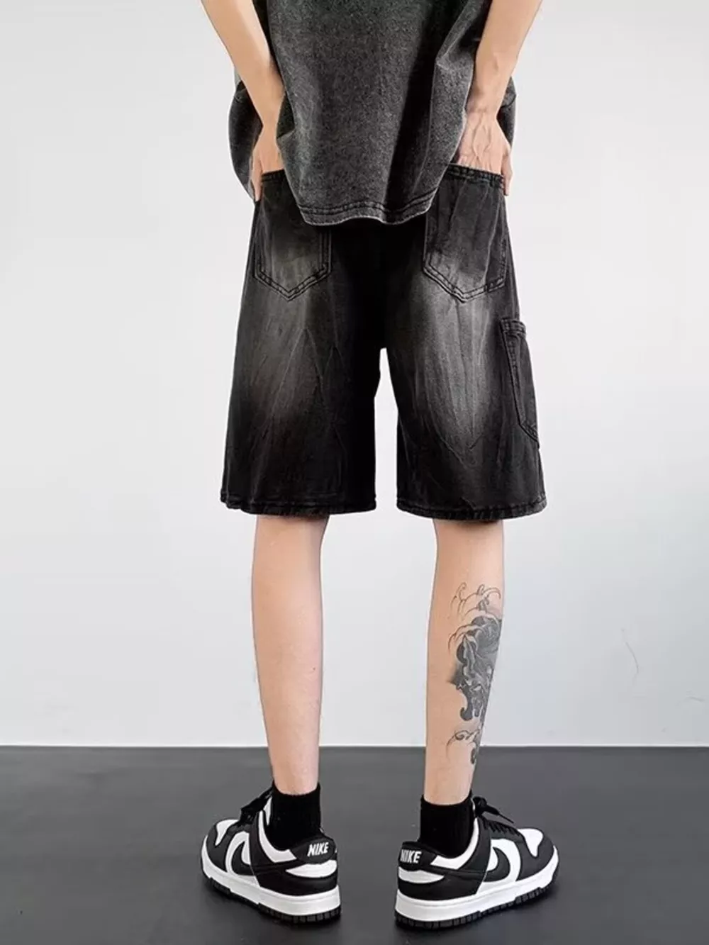 Men's Plus Size Distressed Wide Leg Denim Shorts, image 7