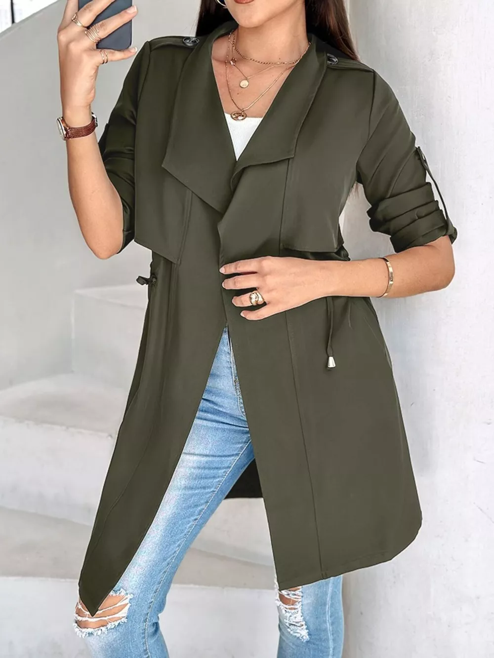 Drape Collar Lightweight Trench Coat, image 18