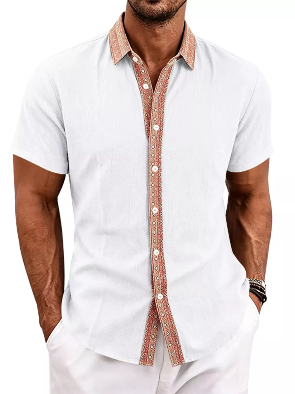 Men's Full Size Casual Short Sleeve Linen Shirt Plus Size, image 9