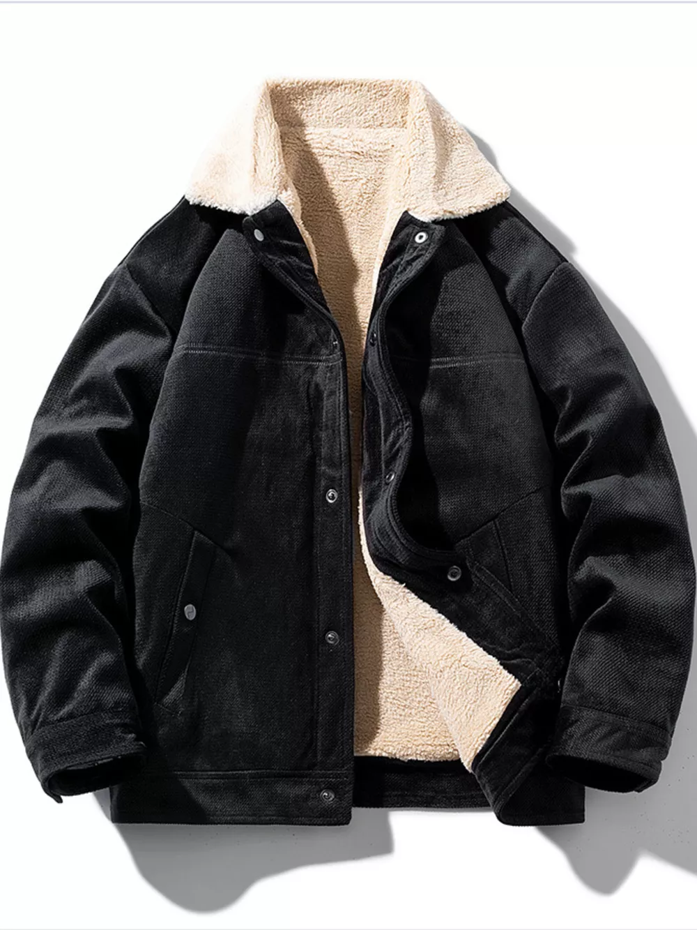 Men's Plus Size Snap Down Sherpa Lined Winter Coat