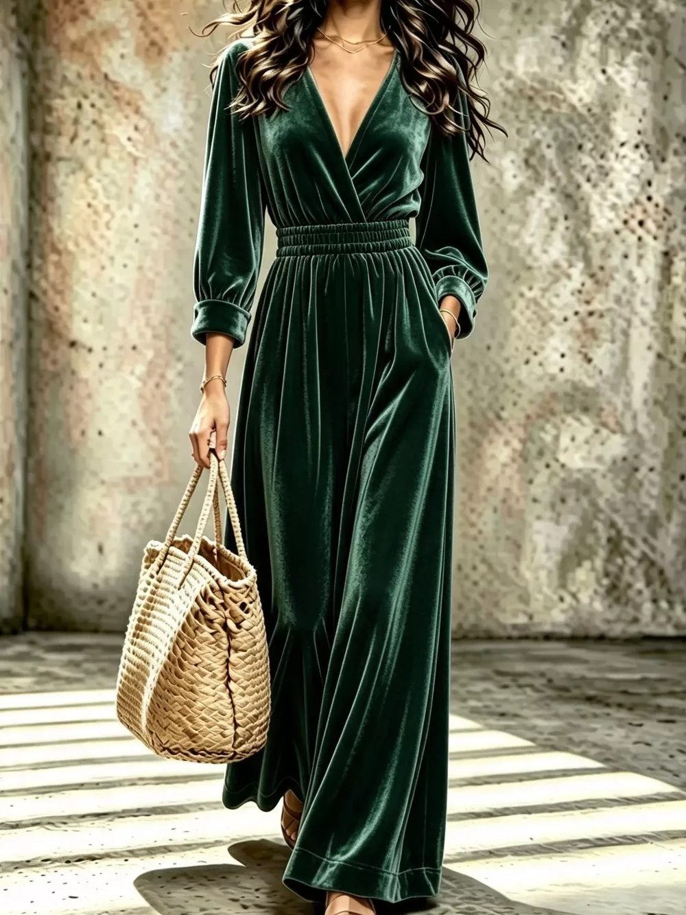 Velvet Surplice Long Sleeve Jumpsuit, image 2