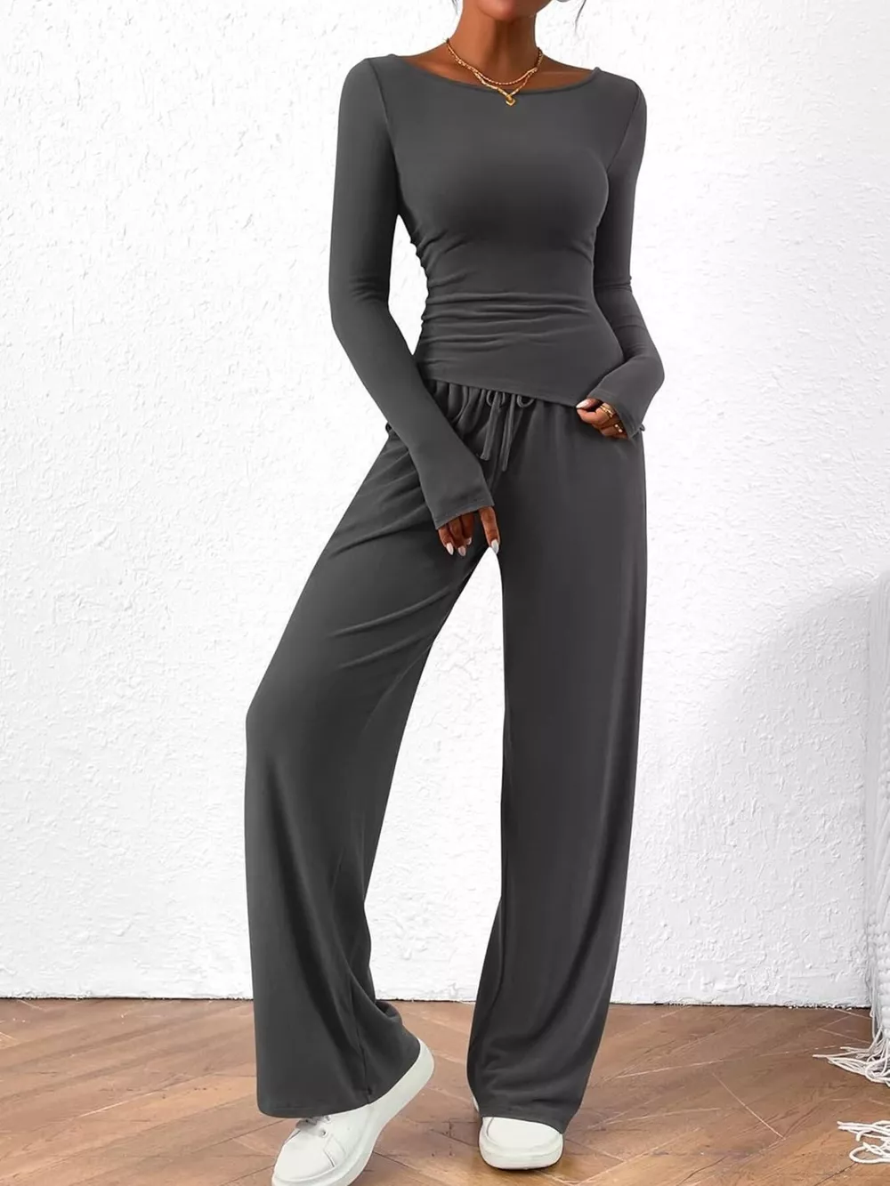 Long Sleeve Top and Wide Leg Pants Set, image 7