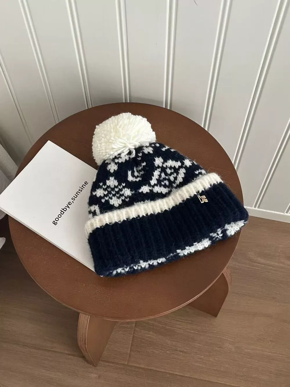 Snowflake Knitted Beanie Hat with Pom Pom, image 5