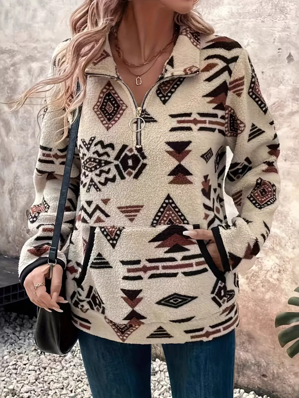 Geometric Half Zip Long Sleeve Sweatshirt, image 5
