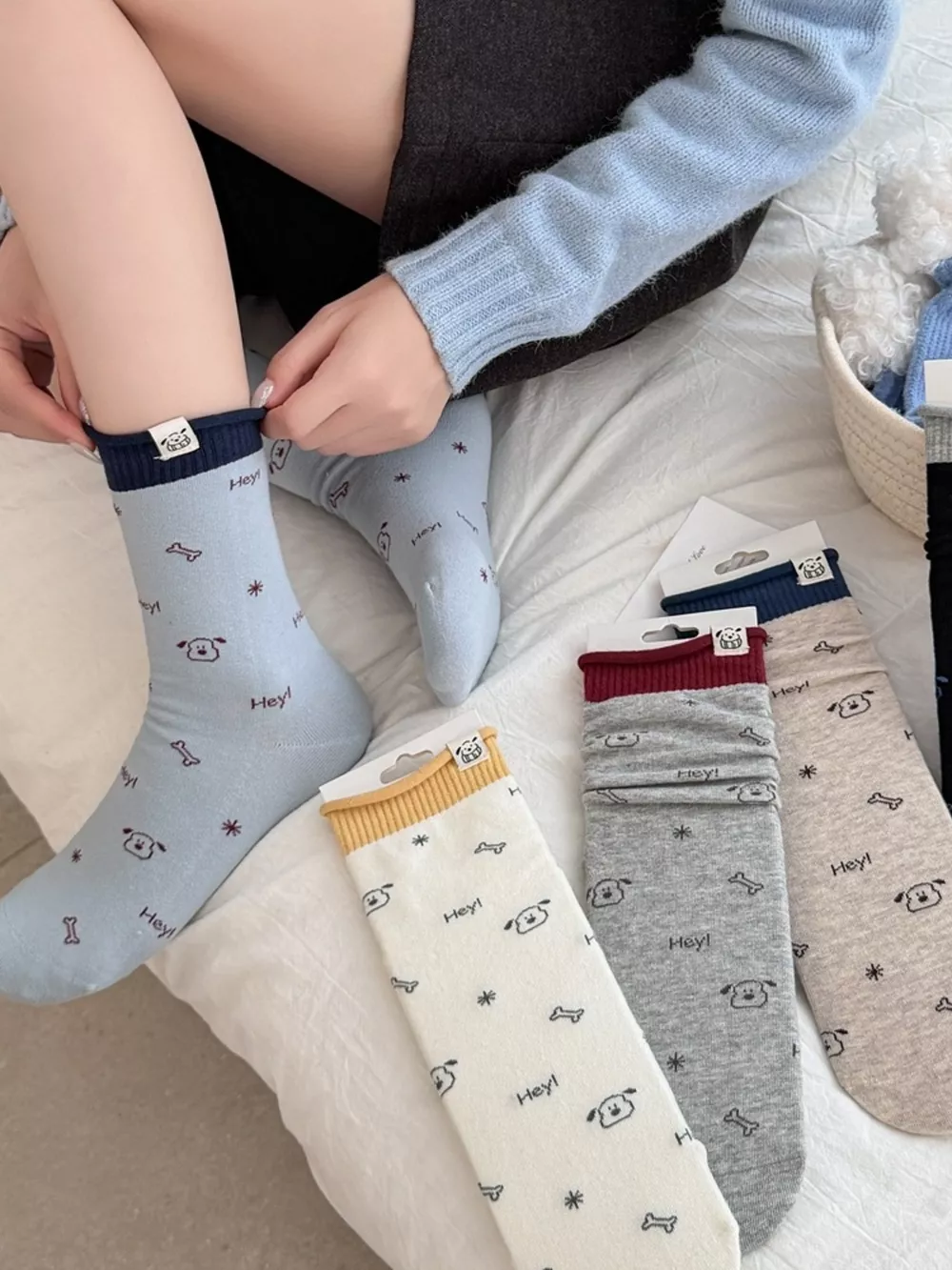Cartoon Print Cotton Crew Socks, image 3