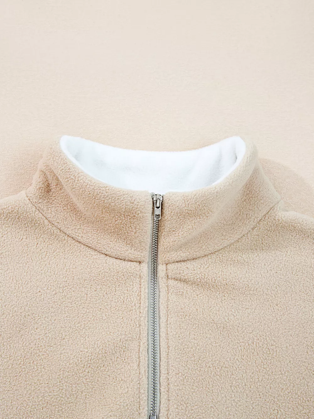 Fleece Colorblock Patchwork Zipped Neck Pullover Sweatshirt, image 8
