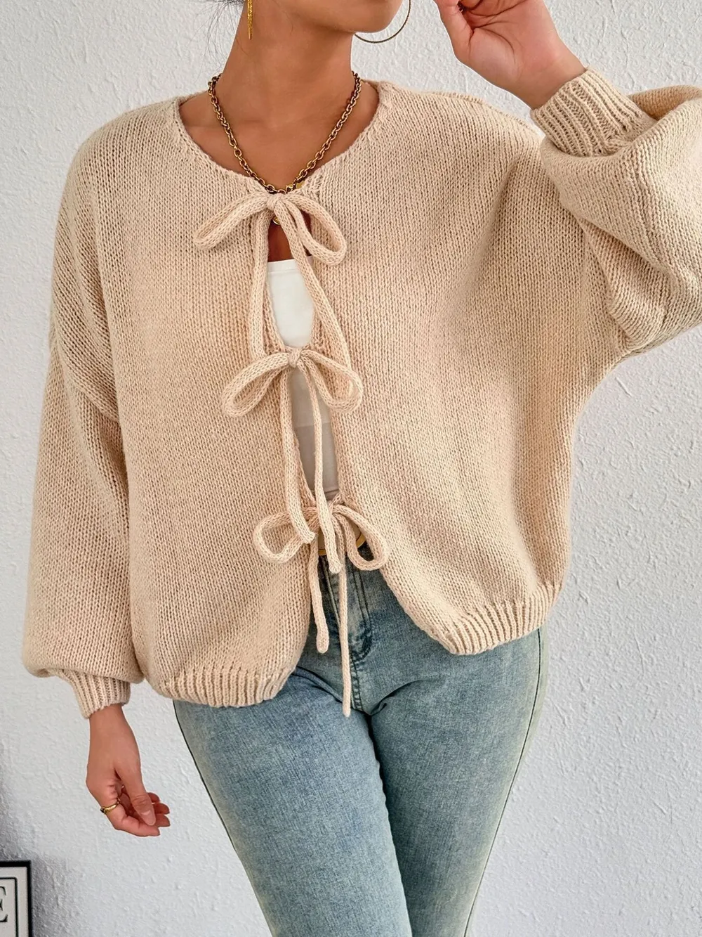 Cozy Bow-Tie Front Knit Cardigan, image 32
