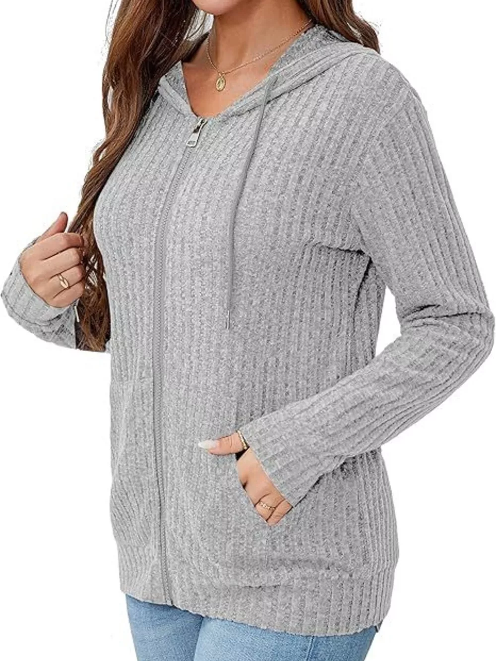 Ribbed Zip Up Hooded Outerwear, image 17