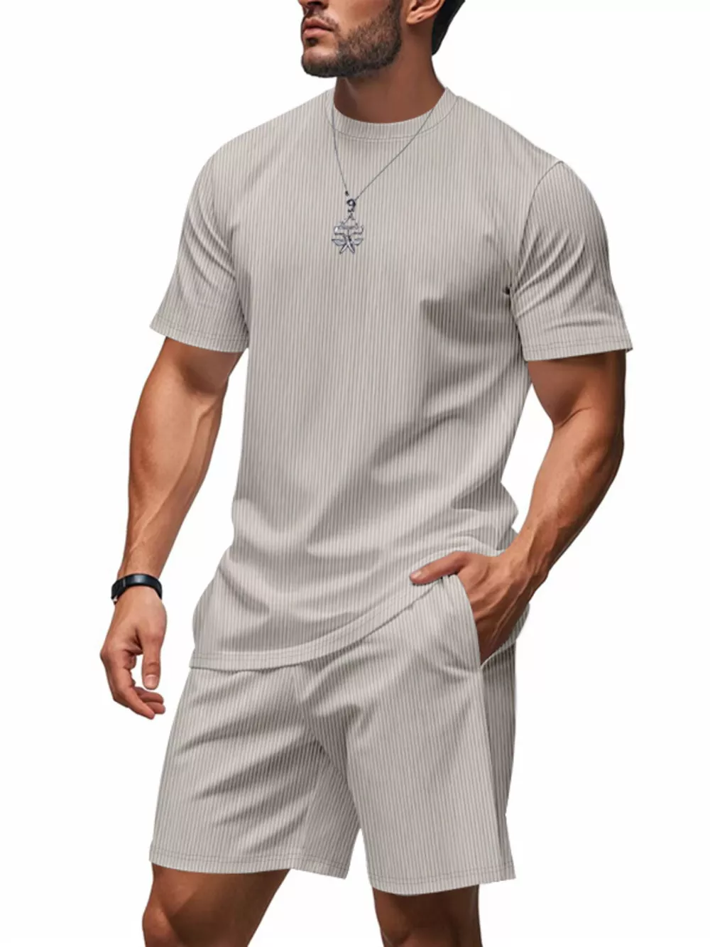 Men's Full Size Casual Striped Top and Shorts Set Plus Size, image 6
