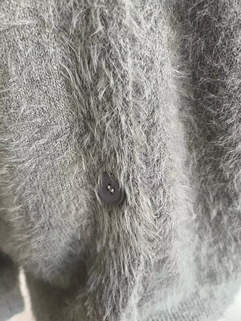 V Neck Button Down Fuzzy Knit Mohair Cardigan, image 3