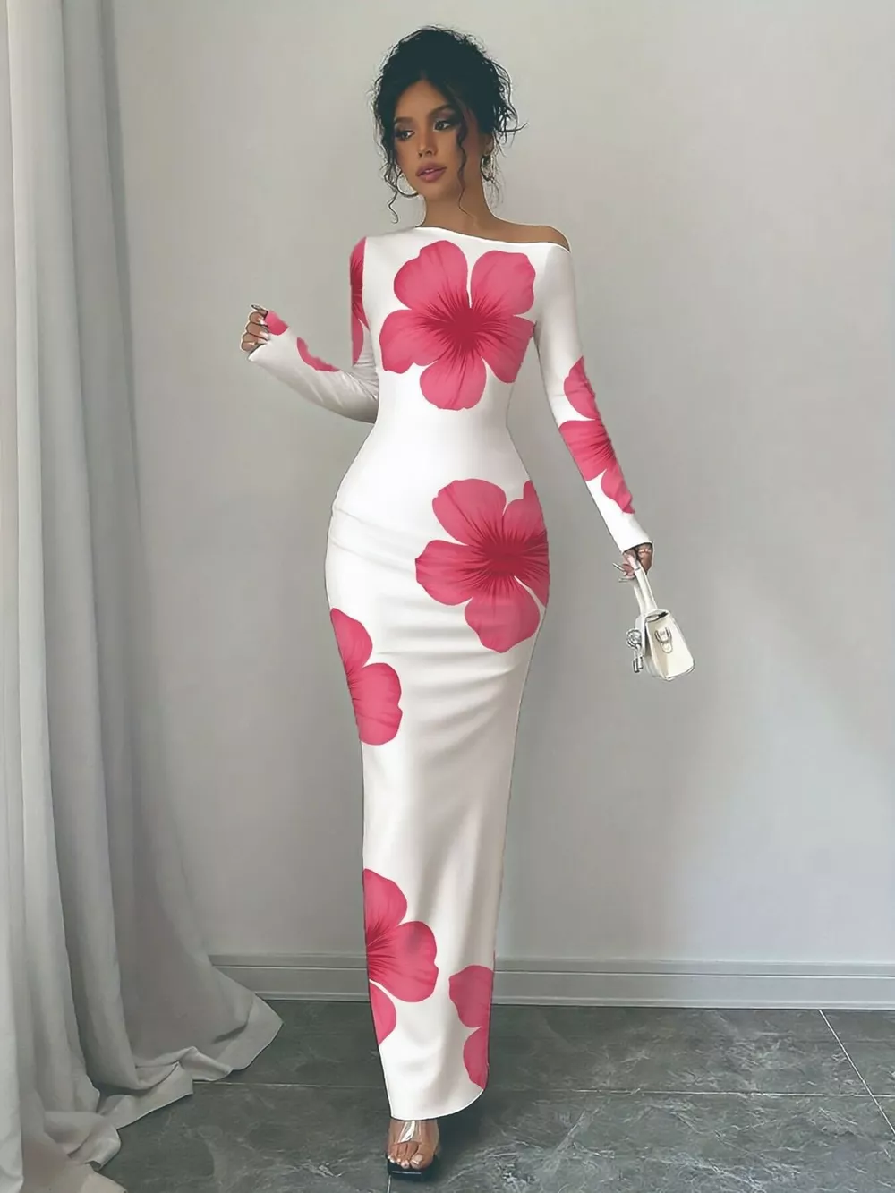 Floral Print One Shoulder Maxi Dress, image 8