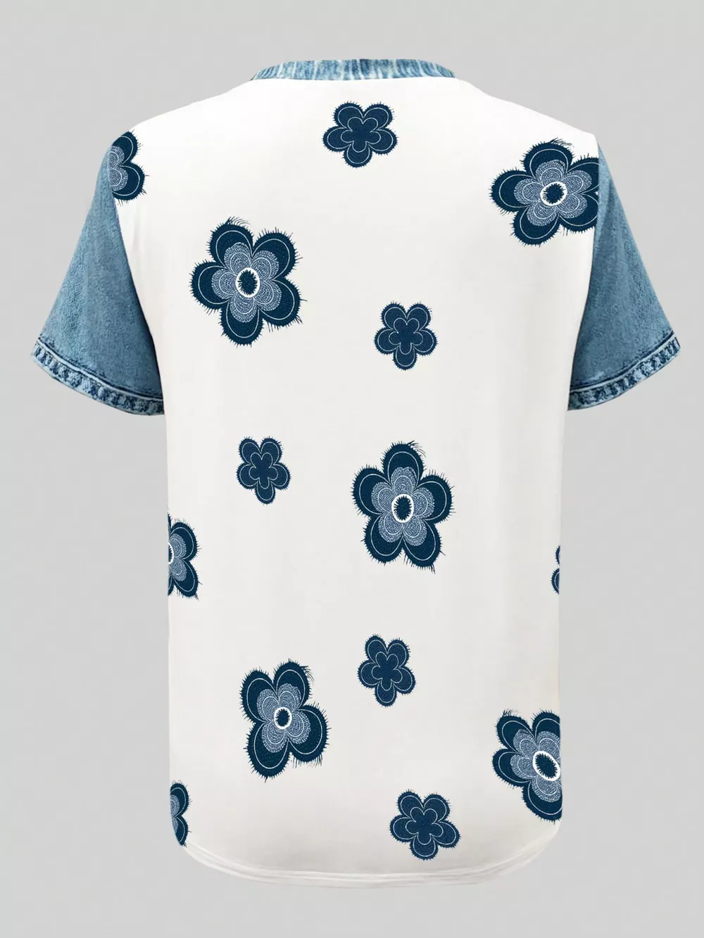 Denim Patchwork Short Sleeve Blouse, image 4