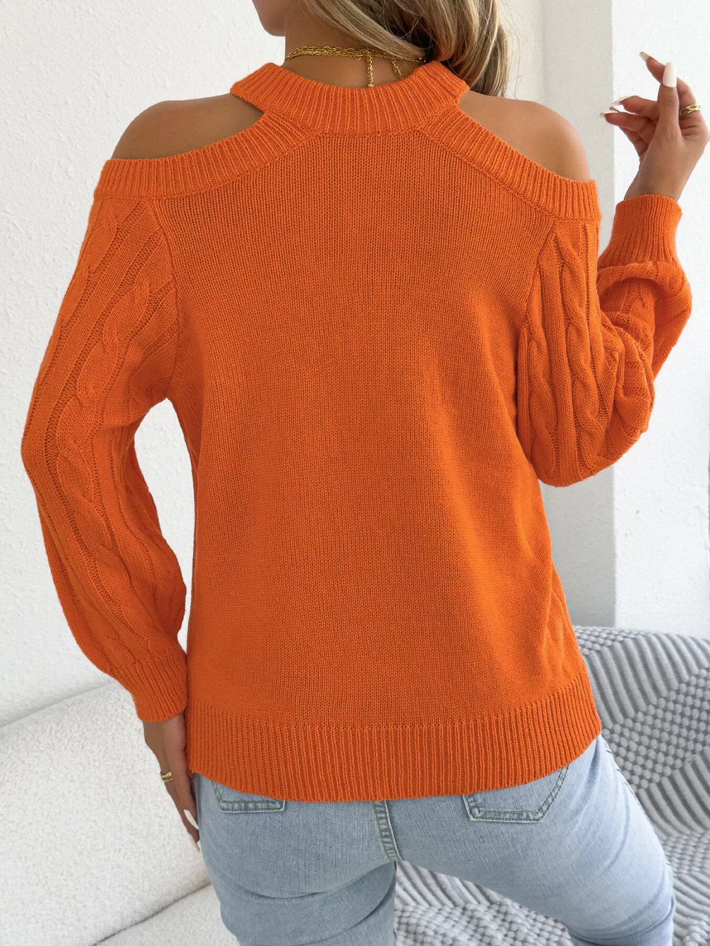Cold Shoulder Cable Knit Sweater, image 8