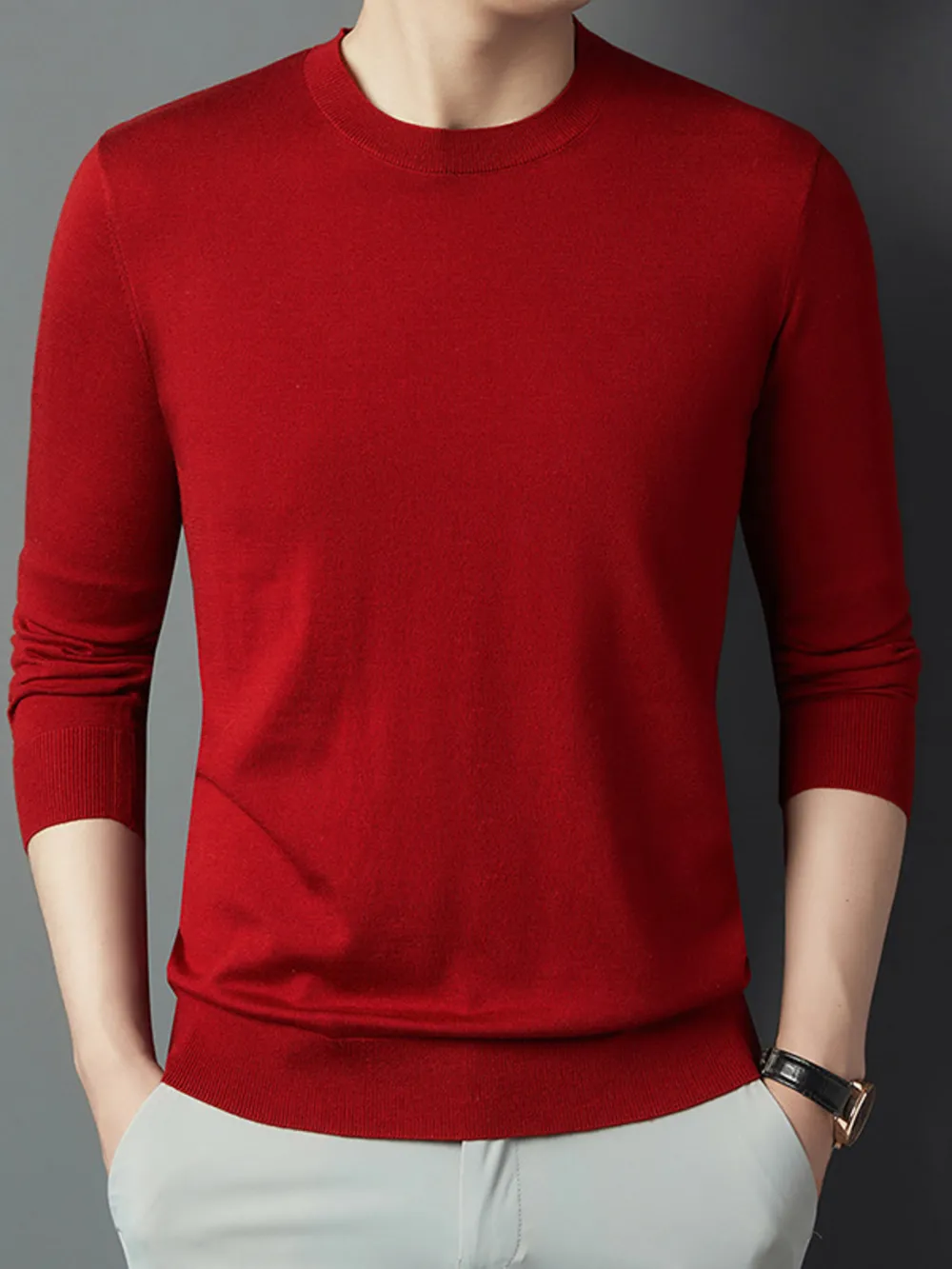Men's Full Size Round Neck Long Sleeve Knit Top Plus Size, image 3