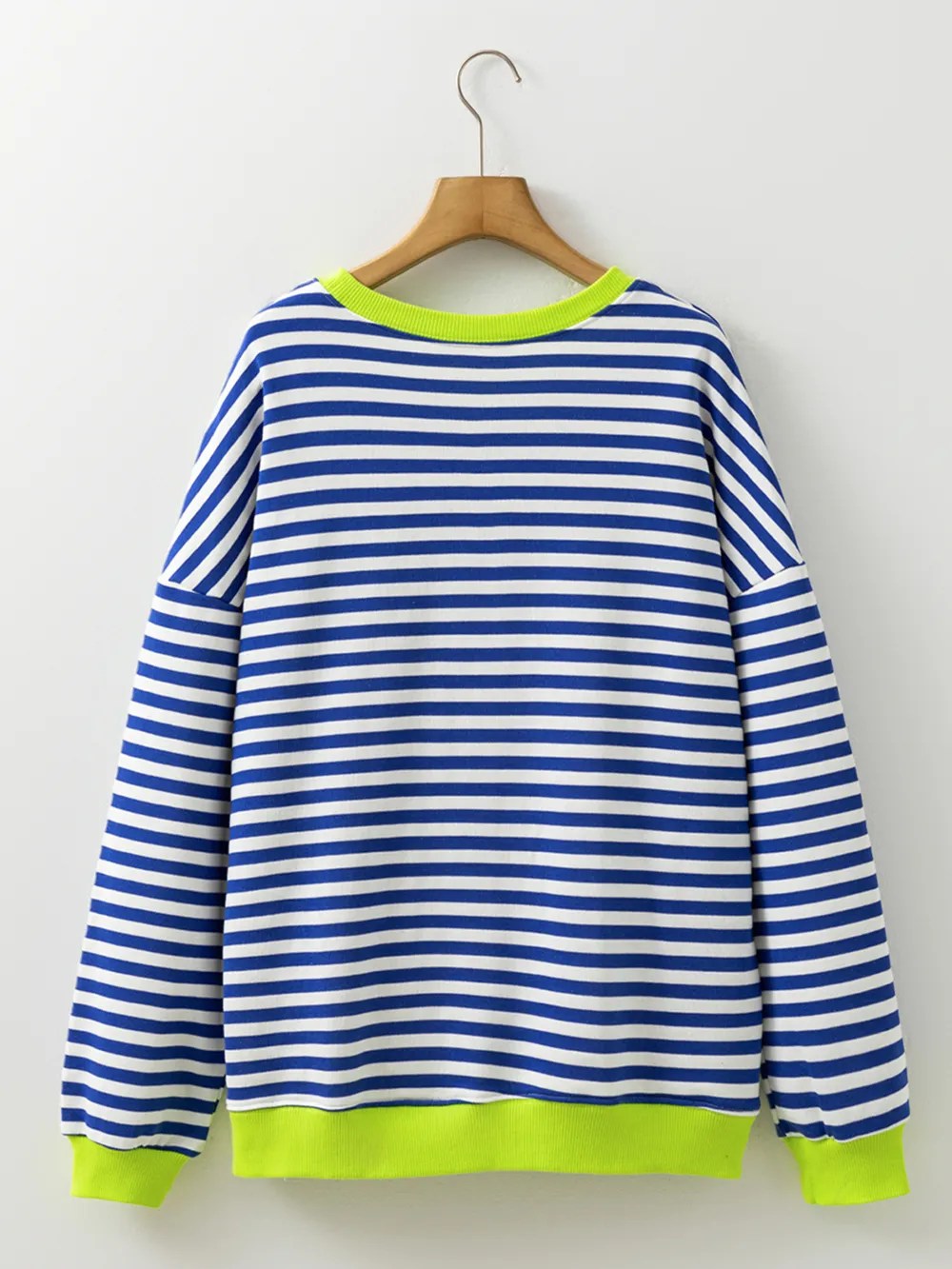 Striped Contrast Ribbed Trim Drop Shoulder Sweatshirt, image 10