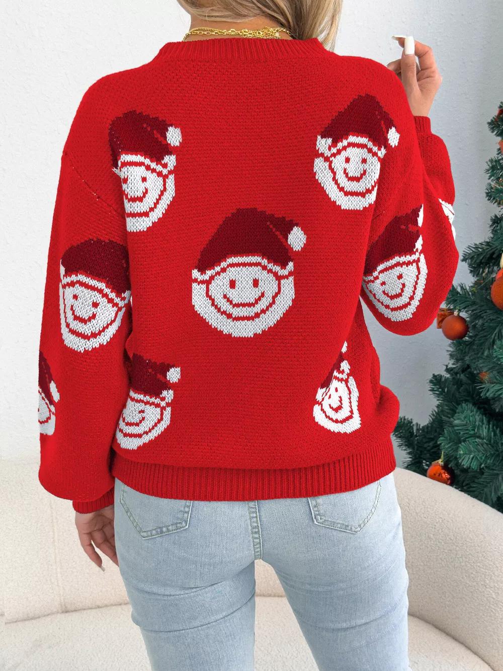 Christmas Santa Smiley Face Pattern Sweater, image 9