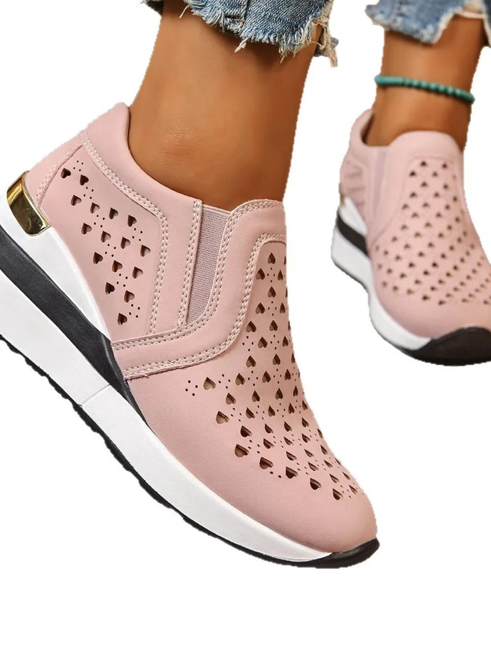 Breathable Cutout Wedge Sneakers, image 2