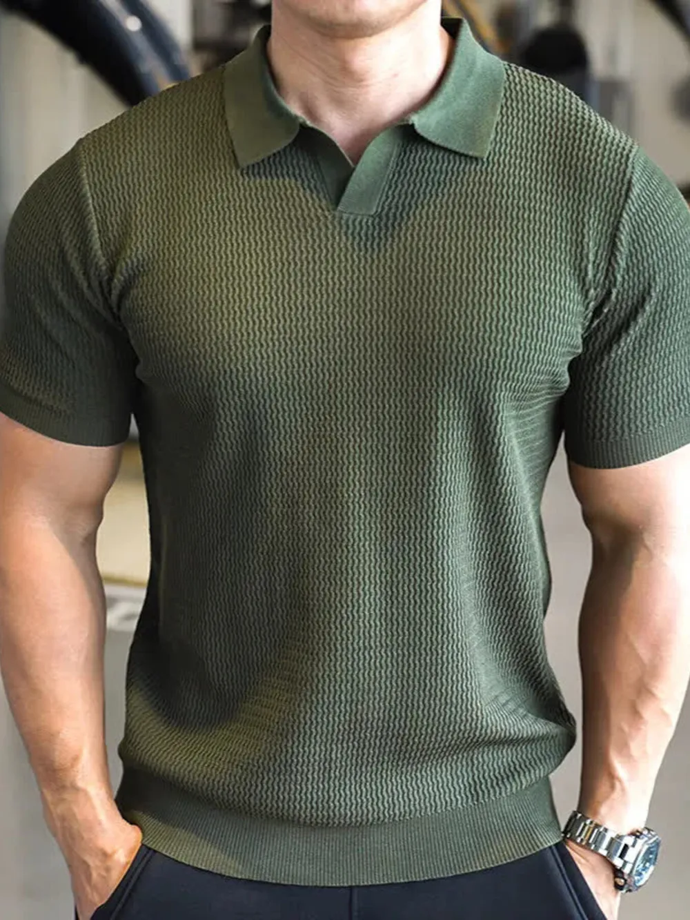 Men's Full Size Textured Knit Polo Shirt Plus Size, image 4