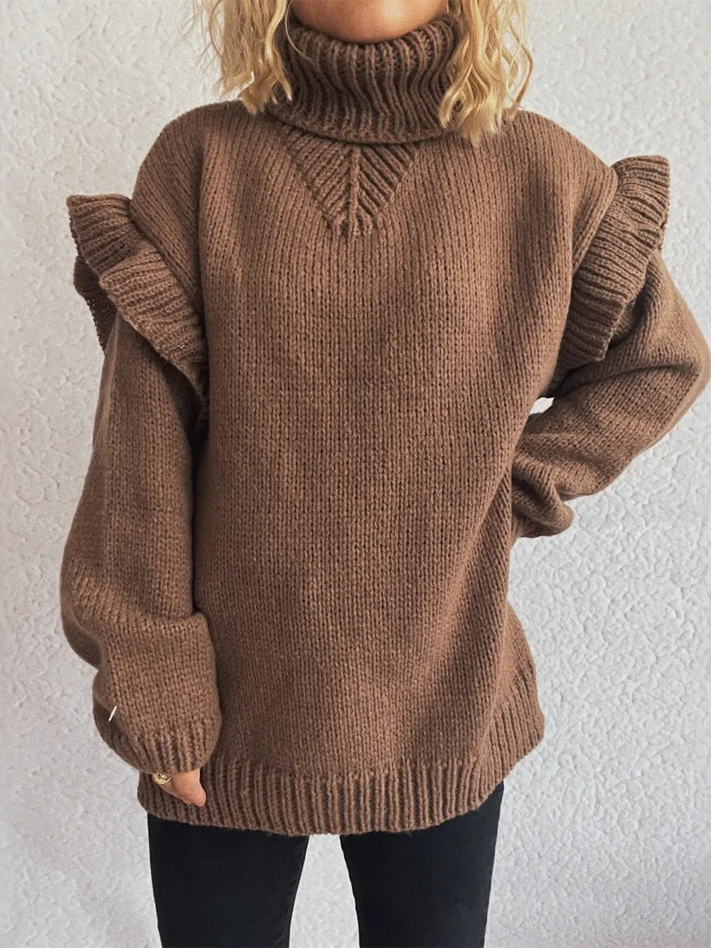 Ruffled Turtleneck Long Sleeve Sweater, image 9