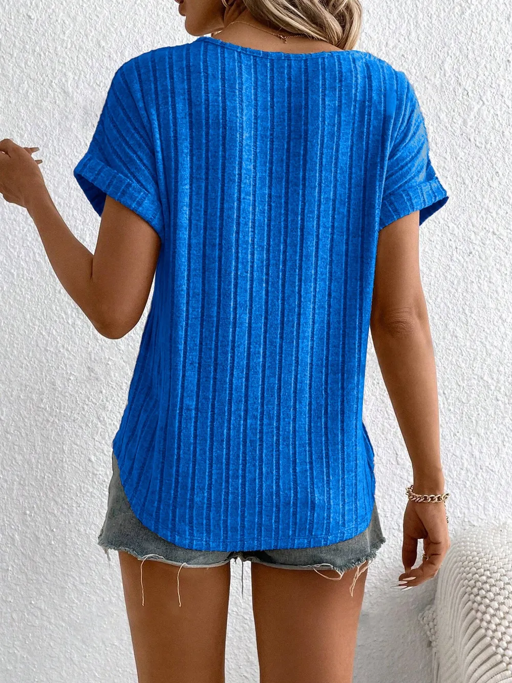 Plus Size Ribbed Texture Short Sleeve T-Shirt, image 6