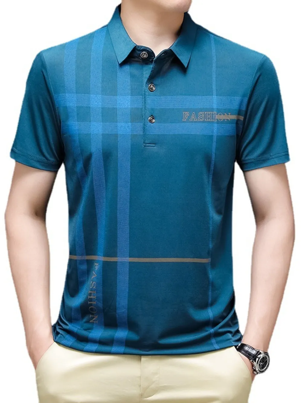 Men's Plus Size Plaid Pattern Short Sleeve Polo Shirt, image 6