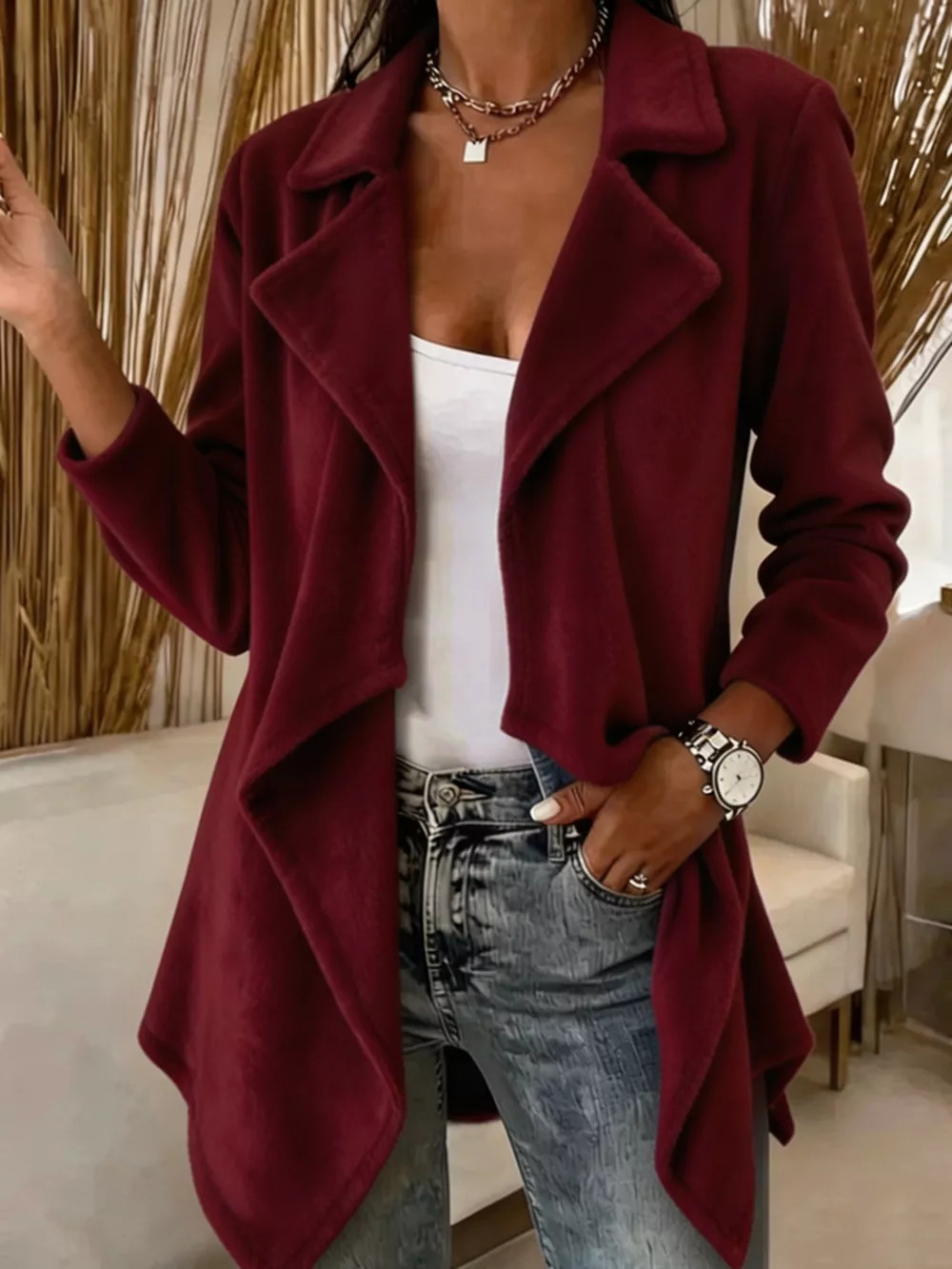 Full Size Fleece Waterfall Collar Outerwear Plus Size, image 9