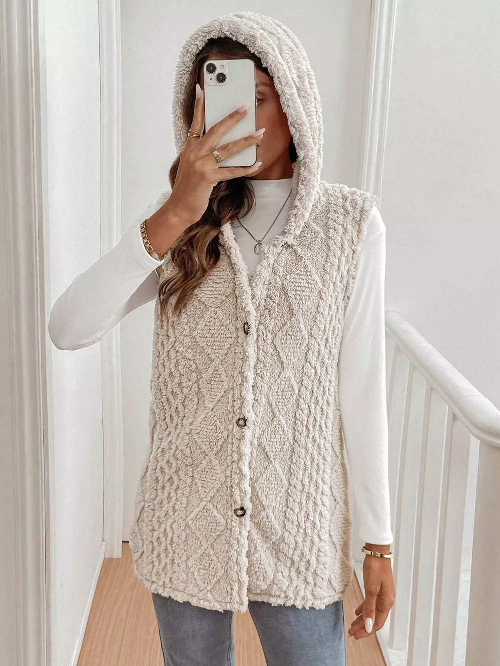 Cozy Sherpa Fleece Hooded Vest Coat, image 3