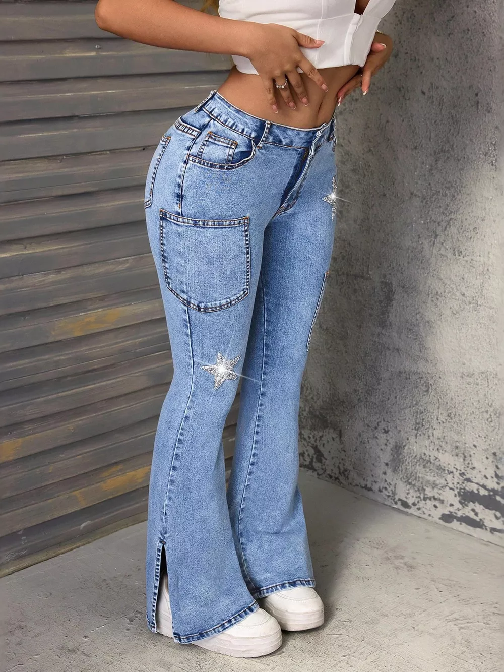 Slit Star Flare Leg Jeans, image 3