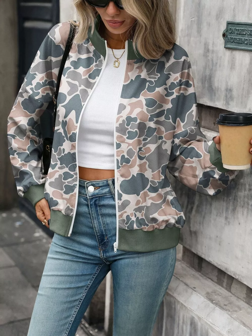 Printed Zip Up Long Sleeve Sweatshirt, image 14