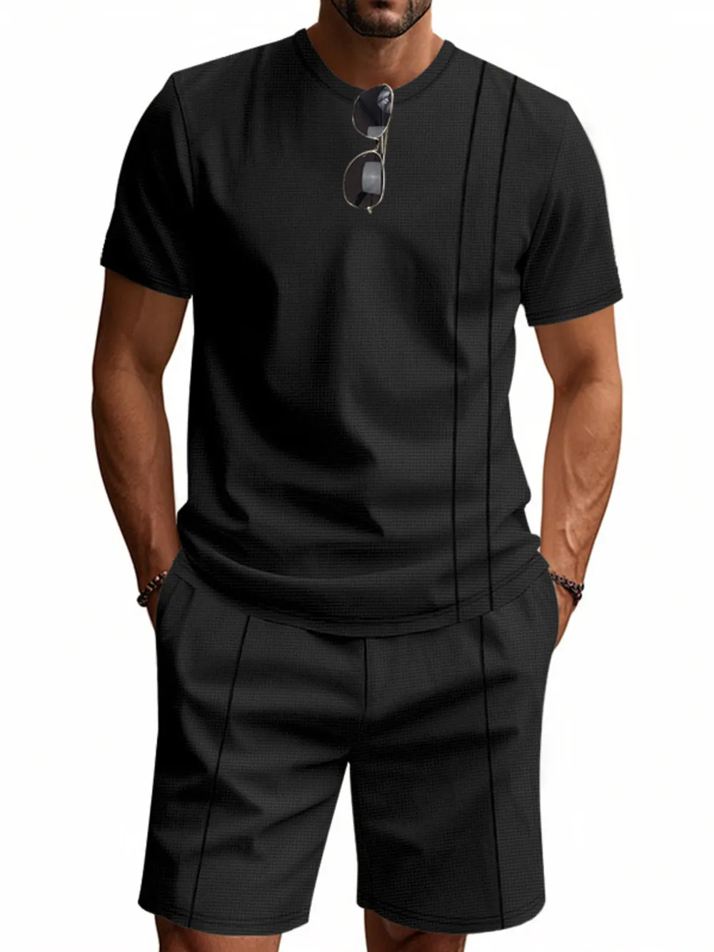 Men's Full Size Round Neck Short Sleeve Top and Shorts Set Plus Size, image 2