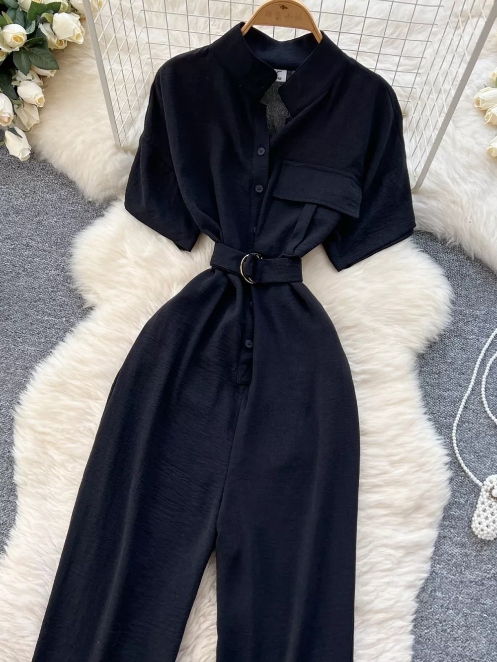 Button Front Wide Leg Jumpsuit, image 9