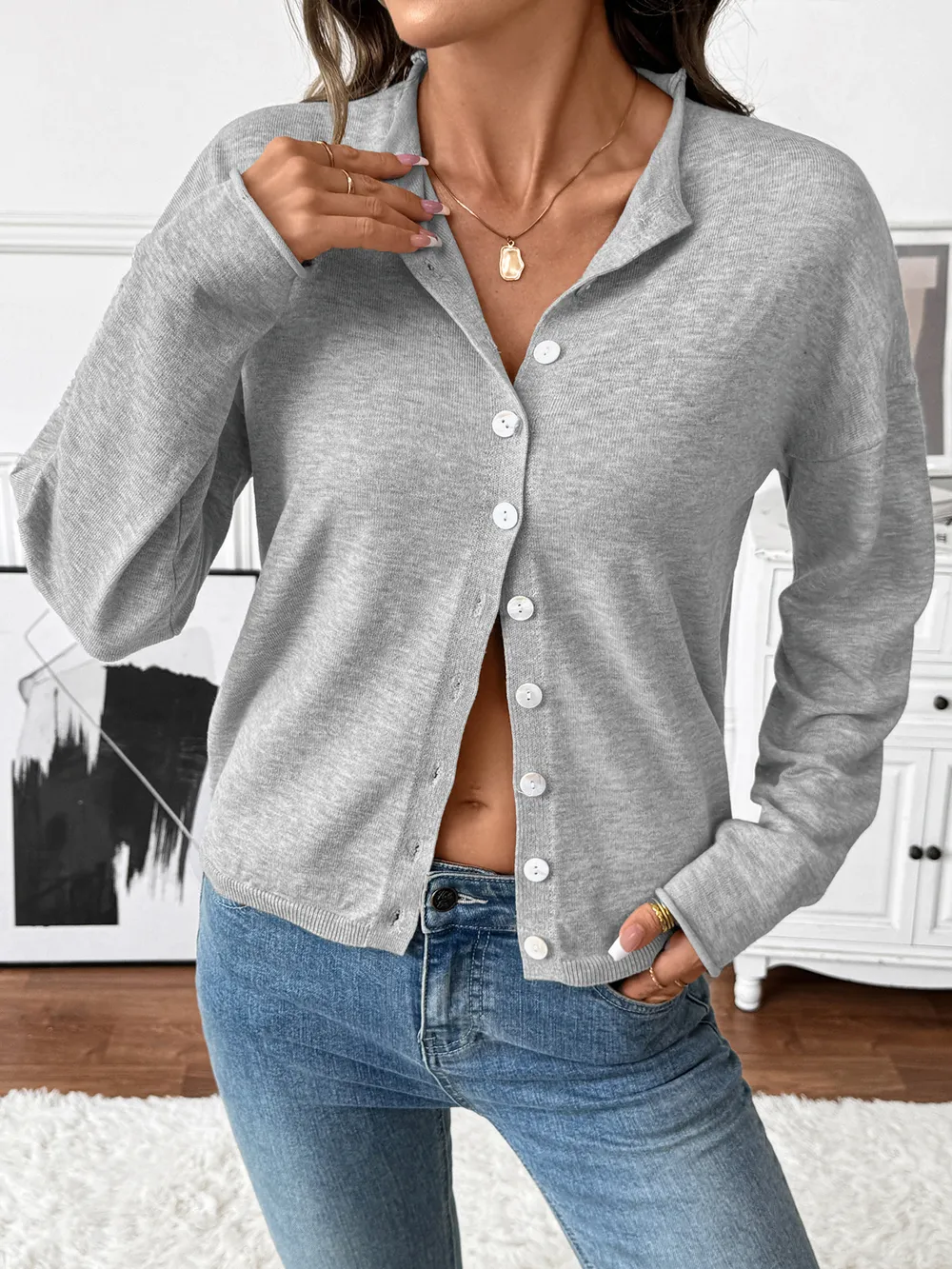 Button-Front Long Sleeve Cardigan, image 2